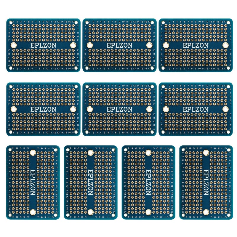 EPLZON Solderable Breadboard Mini PCB Board Gold-Plated Solder Breadboard for DIY Electronics Projects Apply to Soldering Projects 2.0"x1.5" Mixed Color(Pack of 10 Pcs,Blue) - Image 1